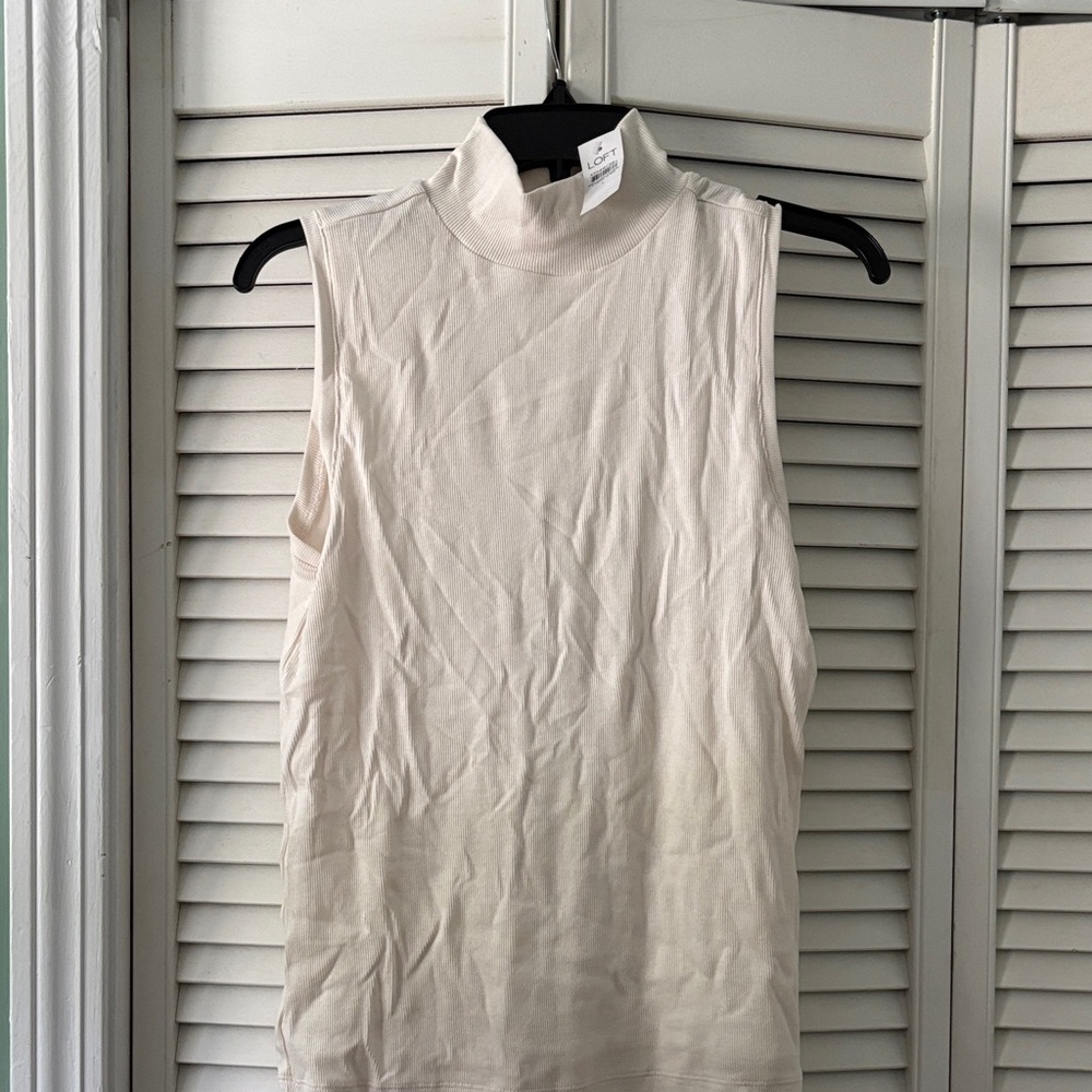 LOFT Cream Sleeveless Mock Neck Top